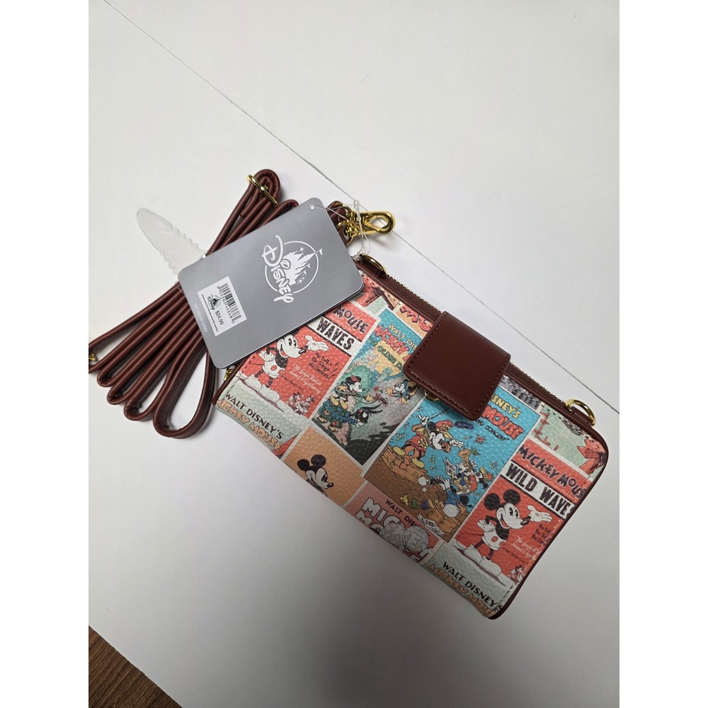 Disney Parks Mickey Mouse Comic Strip Crossbody Wallet Bag Brown New
